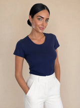 T-shirt aderente in misto seta Aria