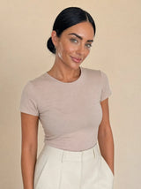 T-shirt aderente in misto seta Aria