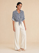 Camicia maniche risvolto a righe contrasto, con fiocco Elvire