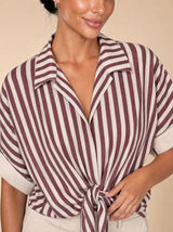 Camicia maniche risvolto a righe contrasto, con fiocco Elvire