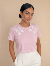 T-shirt con nodi cinesi applicati Loto