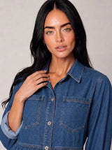 Abito chemisier in jeans leggero con tasche frontali Nives