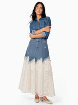 Gonna di jeans con inserti sangallo con spacchi interni Atena Blu Jeans