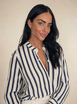 Camicia in pura Ramiè a righe, collo alla coreana Zefira