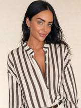 Camicia in pura Ramiè a righe, collo alla coreana Zefira