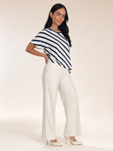T-shirt donna over asimmetrica a righe diagonali in misto cotone Marina