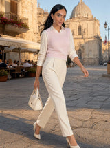 Gilet donna in maglia misto cotone bicolore con profili a contrasto Livia