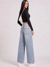Jeans a Palazzo Vintage con Bottone Incrociato