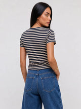 T-shirt a Righe Girocollo Blu Scuro