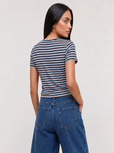 T-shirt a Righe Girocollo Celeste