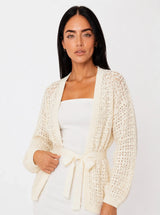 Cardigan in uncinetto con cinturino Aura Crema