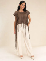 T-shirt con frange davanti in cotone Selva