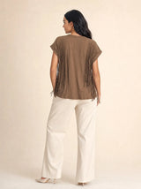 T-shirt con frange davanti in cotone Selva