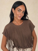 T-shirt con frange davanti in cotone Selva