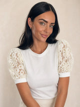 T-shirt con maniche ricamate in cotone Dafne