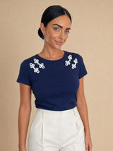 T-shirt con nodi cinesi applicati Loto
