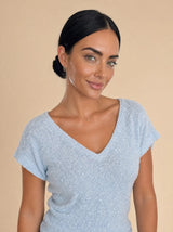 Maglia filato india maniche corte scollo v Tanira