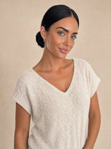 Maglia filato india maniche corte scollo v Tanira