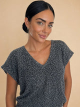 Maglia filato india maniche corte scollo v Tanira