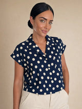 Camicia a pois smanicata a gilet con taschino frontale, elastico dietro Celestia