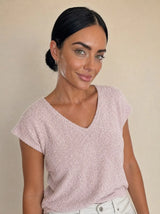Maglia filato india maniche corte scollo v Tanira