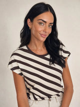 T-shirt donna over asimmetrica a righe diagonali in misto cotone Marina