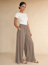 Pantalone puro cotone effetto lino Marevia