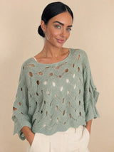 Maglia puro cotone girocollo maniche tre quarti Nerina