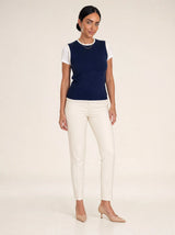 Gilet donna in maglia misto cotone bicolore con profili a contrasto Livia