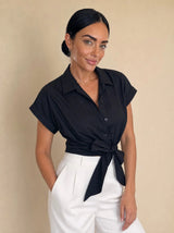 Camicia maniche corte con fiocco laterale Alisea