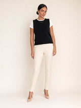 Gilet donna in maglia misto cotone bicolore con profili a contrasto Livia