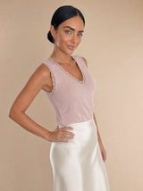 Canotta in viscosa lurex con pizzo Dafne