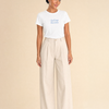 T-shirt slim fit con ricamo frontale Celeste