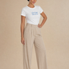 T-shirt slim fit con ricamo frontale Celeste