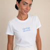 T-shirt slim fit con ricamo frontale Celeste