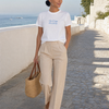 T-shirt slim fit con ricamo frontale Celeste