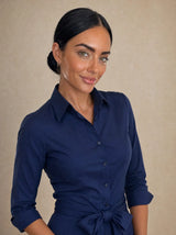 Camicia slim in puro cotone con fiocco dietro regolabile Lurea