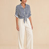 Camicia maniche risvolto a righe contrasto, con fiocco Elvire