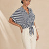 Camicia maniche risvolto a righe contrasto, con fiocco Elvire