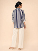Camicia maniche risvolto a righe contrasto, con fiocco Elvire