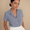 Camicia maniche risvolto a righe contrasto, con fiocco Elvire