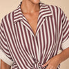 Camicia maniche risvolto a righe contrasto, con fiocco Elvire