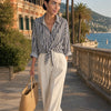 Camicia maniche risvolto a righe contrasto, con fiocco Elvire