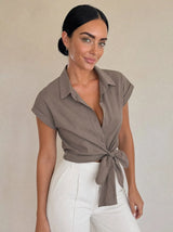 Camicia maniche corte con fiocco laterale Alisea