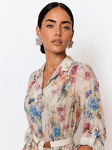 Abito chemisier in tencel stampa fiori, foderato dentro Ortensia