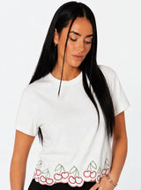 T-shirt con ricami ciligie bordo ondulato Cerasa