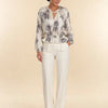 Camicia misto lino over scollo v con vita elasticizzata, stampa fiori Avelia