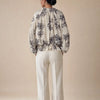 Camicia misto lino over scollo v con vita elasticizzata, stampa fiori Avelia