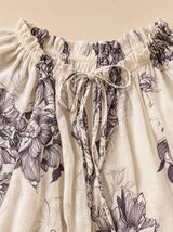 Camicia misto lino over scollo v con vita elasticizzata, stampa fiori Avelia