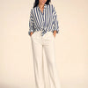 Camicia in pura Ramiè a righe, collo alla coreana Zefira